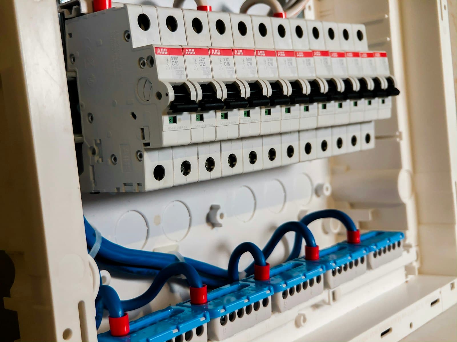 A freshly upgraded switchboard with labelled RCD circuits